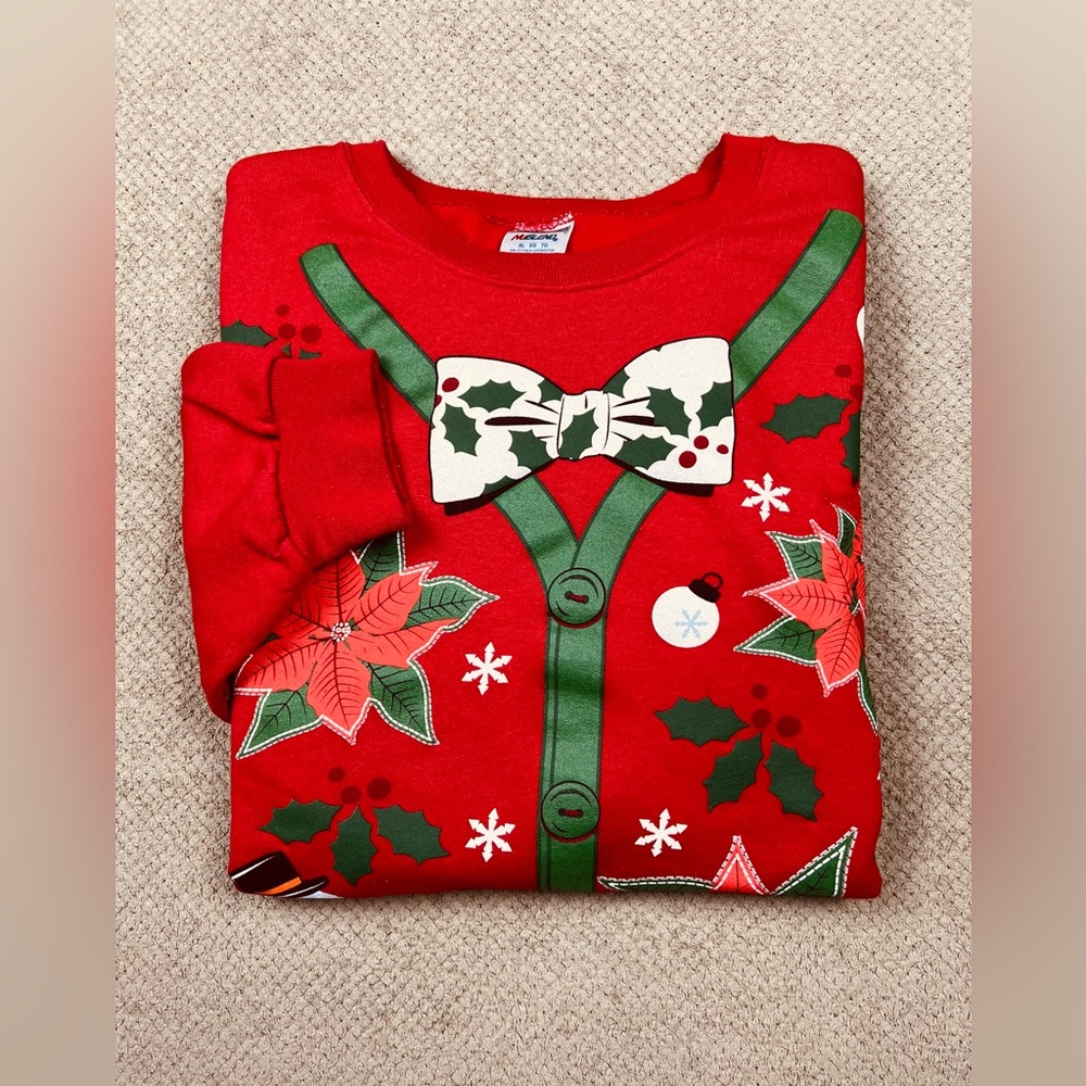Jerzees Christmas Holiday Sweater Women’s Size XL Red Crewneck LS Sweatshirt
